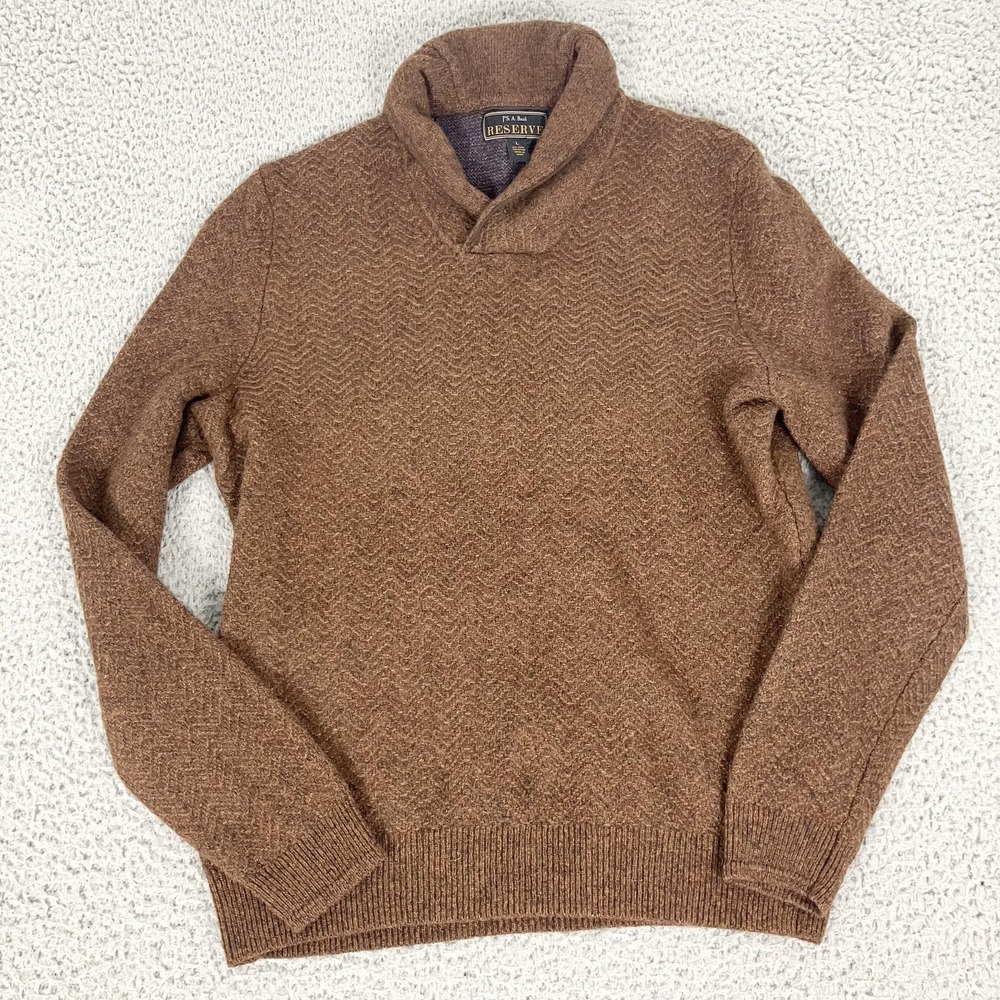 Jos‎ A Bank Sweater Mens Large Brown Wool Nylon Shawl Collar Knit Preppy